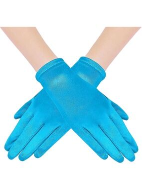 Women's Aqua Blue Short Satin Opera Flapper Formal 1920s Bridal Party Gloves